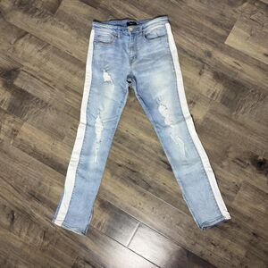 Fashion Nova Mens Lightly Ripped Skinny Jean 30x31 Light Blue Denim